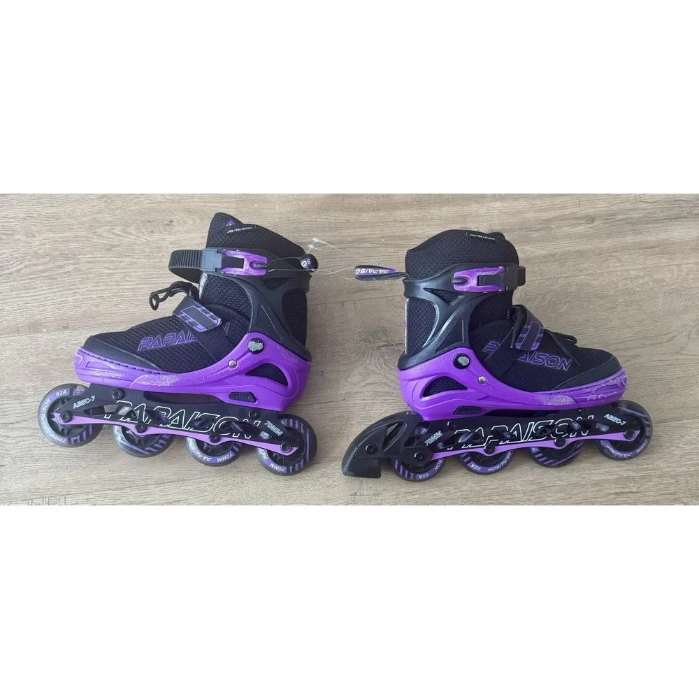 Papaison Adjustable Inline Skates Kids 2-4.5 Purple Light Up Wheels 70mm MSRP$52